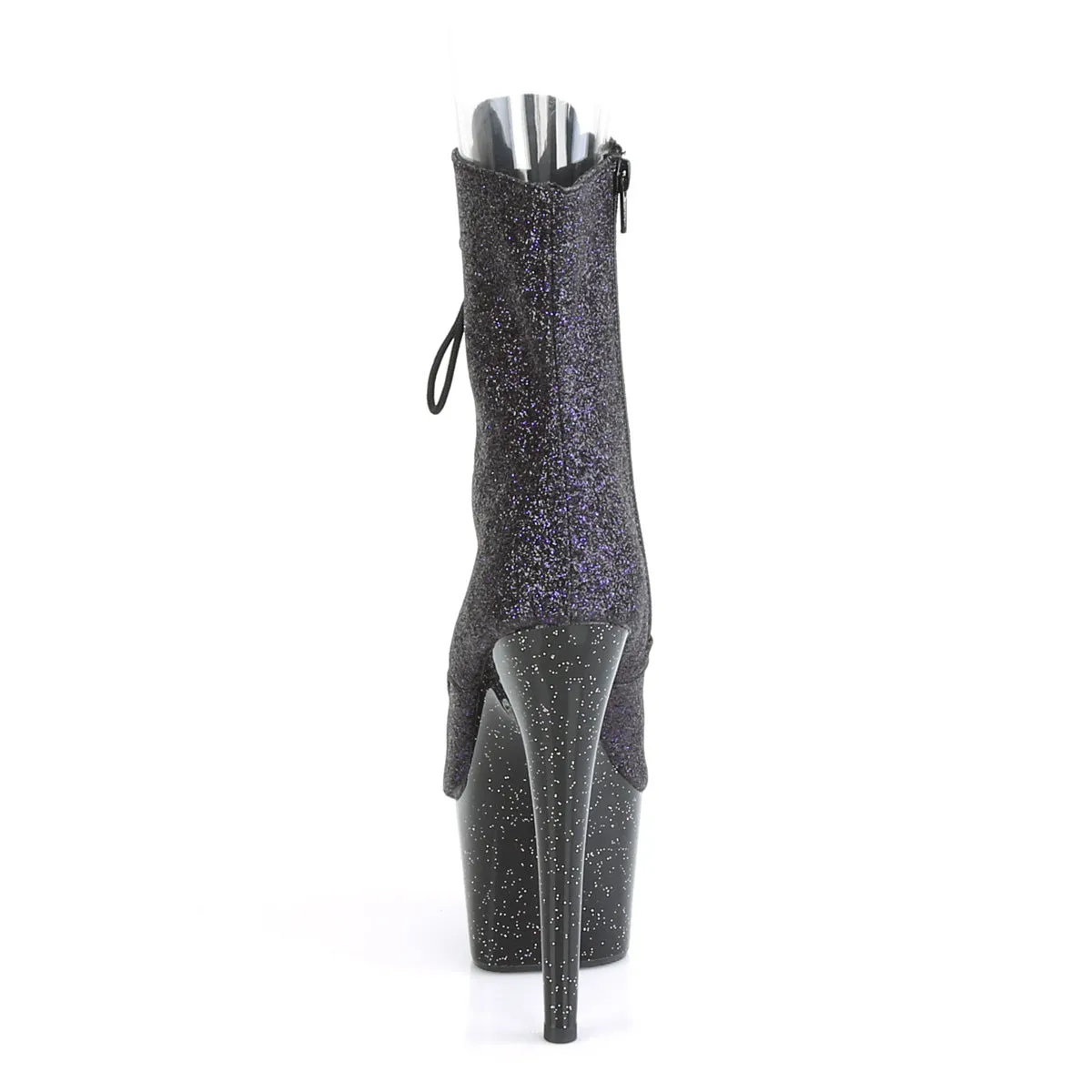 Adore 1021MG Lace Up Black Purple Glitter Platform Ankle Boot - 7" Heel