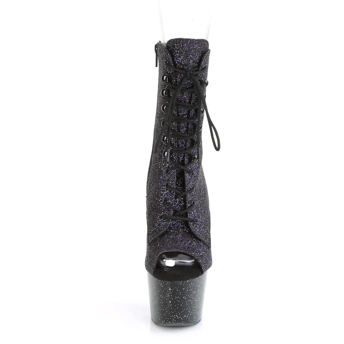 Adore 1021MG Lace Up Black Purple Glitter Platform Ankle Boot - 7" Heel