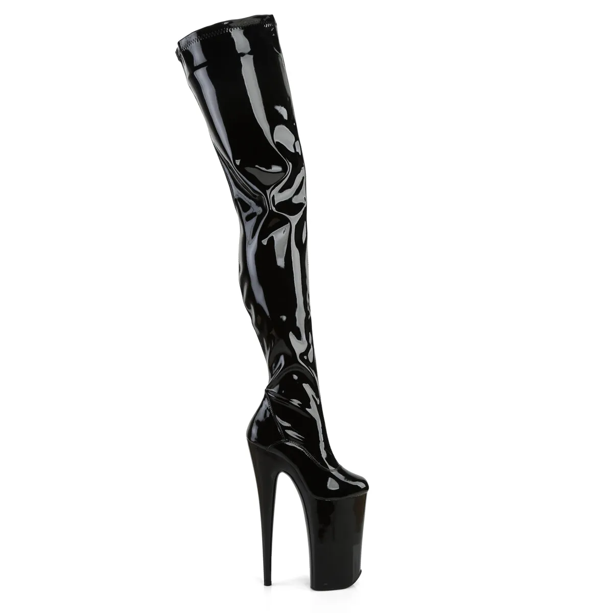 Beyond 4000 Black Patent 10" Heel Thigh High / Crotch Boots