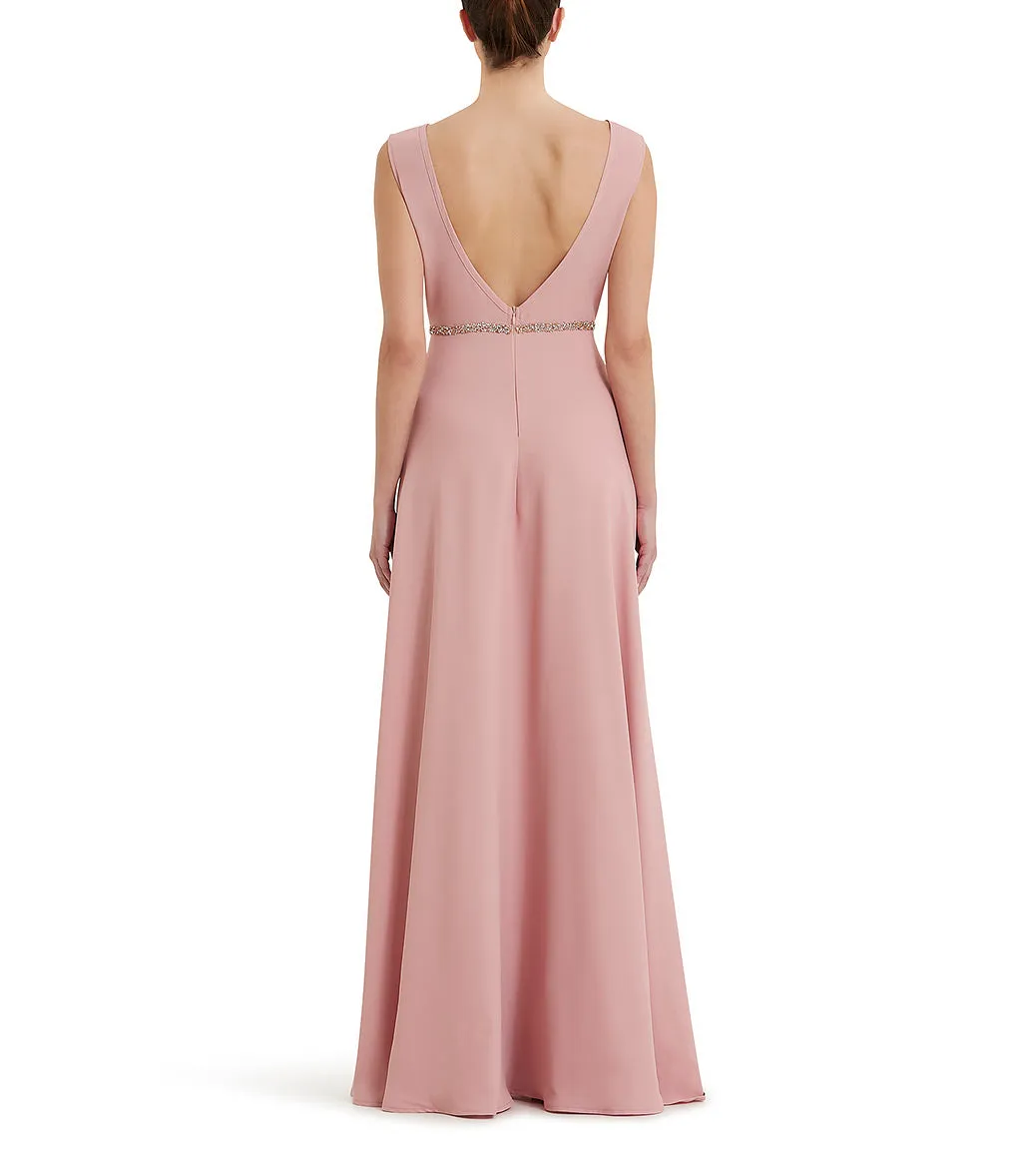 Crystals emebllished powder pink long party dress