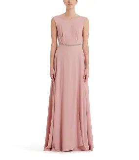 Crystals emebllished powder pink long party dress