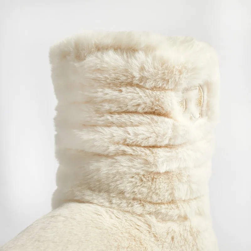 Gisele - 100% Recycled Faux Fur Rouched Slipper Boot - Cream