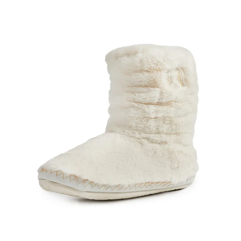Gisele - 100% Recycled Faux Fur Rouched Slipper Boot - Cream
