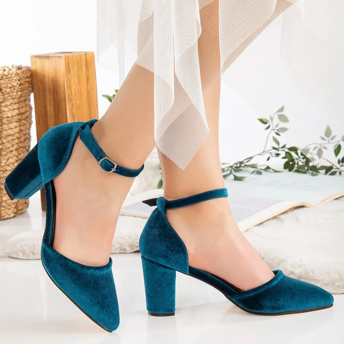Gisele - Teal Blue Velvet Shoes
