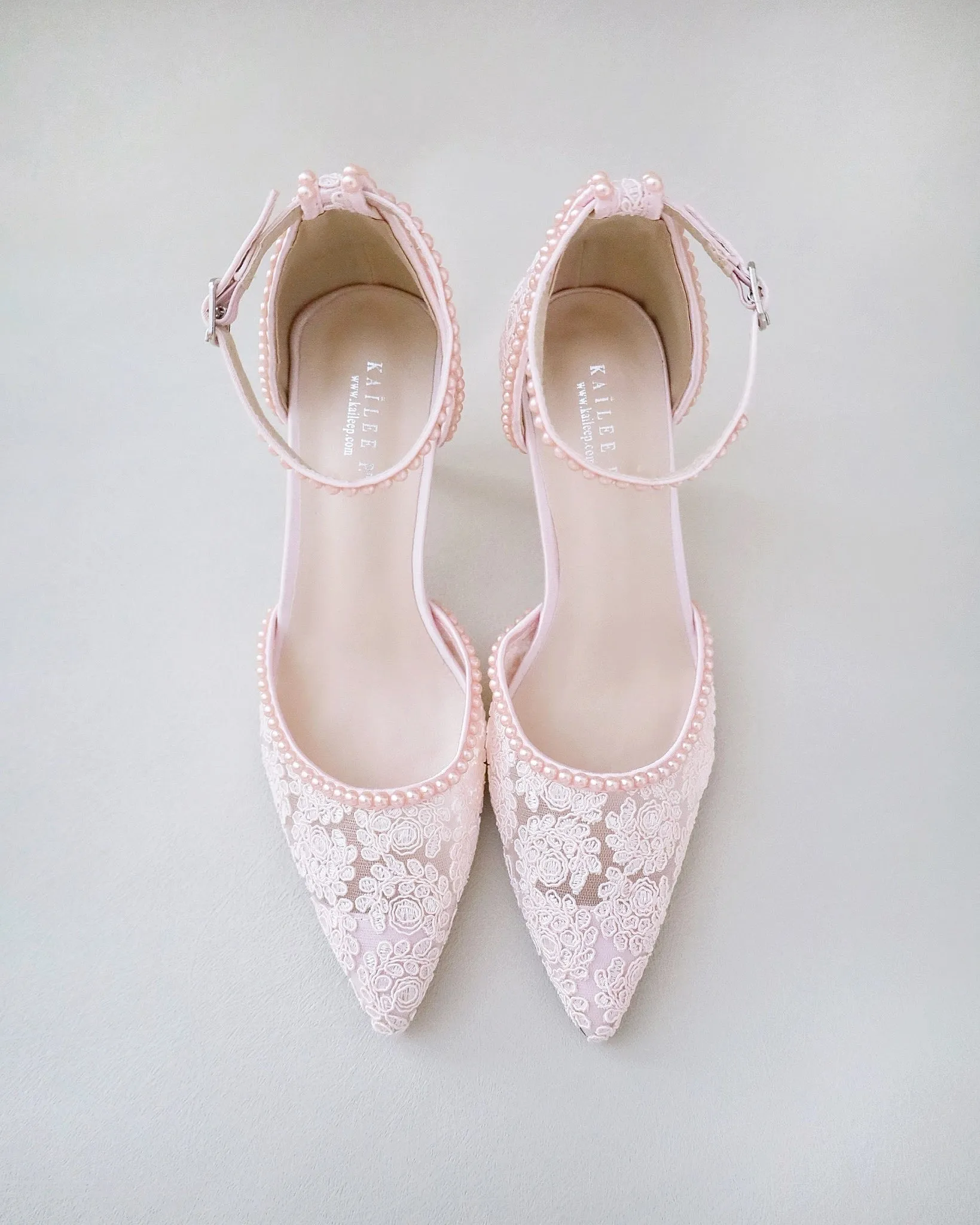 Lace Bridal Heels with Pearls