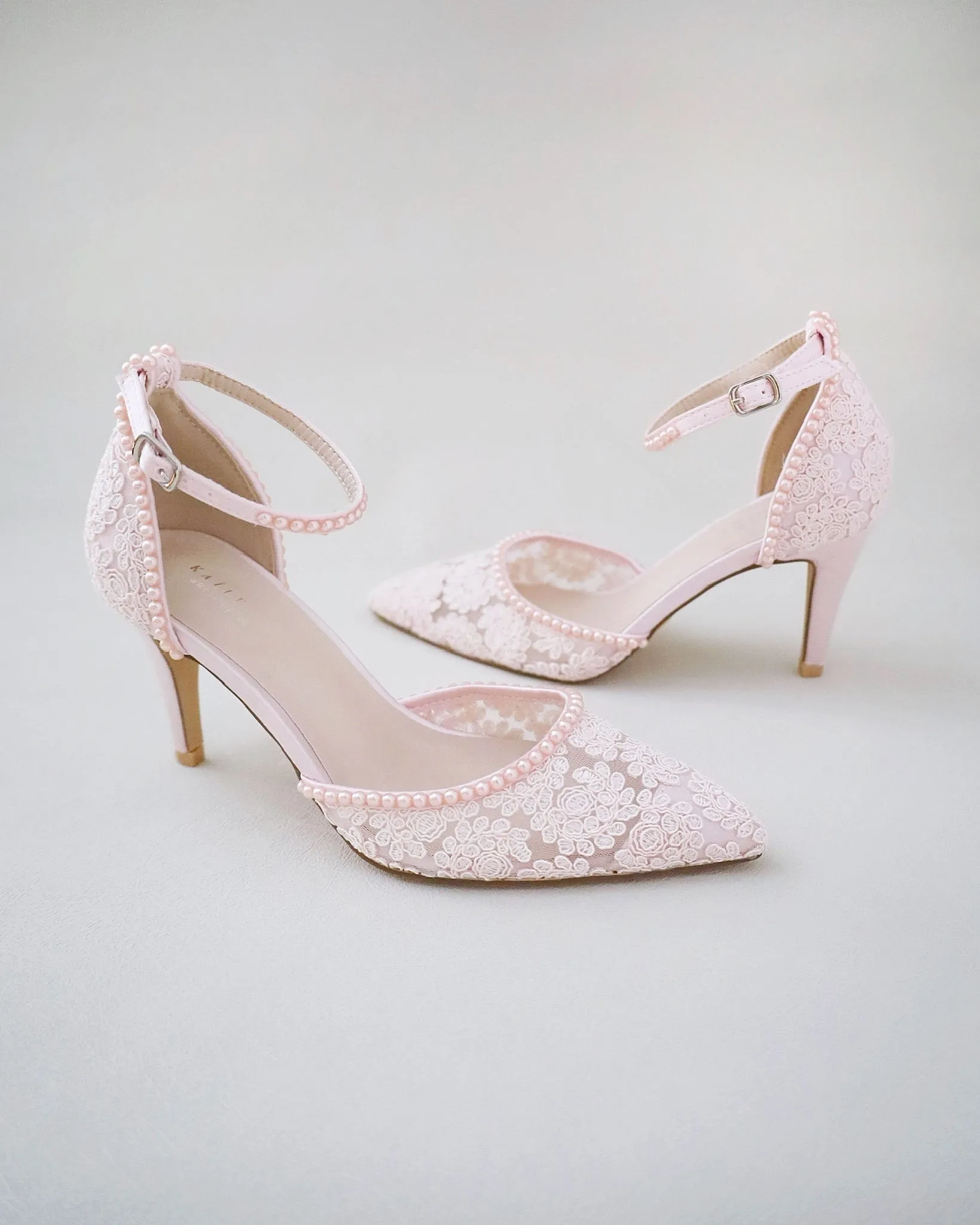 Lace Bridal Heels with Pearls