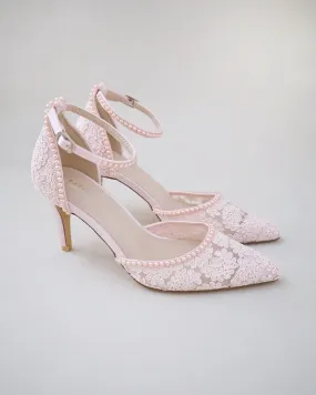 Lace Bridal Heels with Pearls