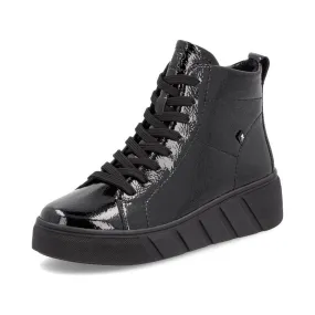 Rieker W0561 BLACK  Patent Lace Up Ankle Boot with Zip W0561-01