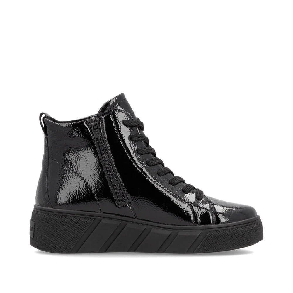 Rieker W0561 BLACK  Patent Lace Up Ankle Boot with Zip W0561-01