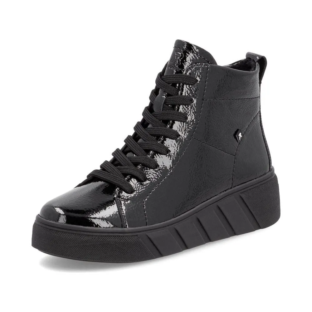 Rieker W0561 BLACK  Patent Lace Up Ankle Boot with Zip W0561-01