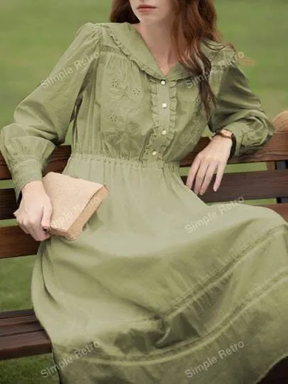 Simple Retro Sage Green Dress M