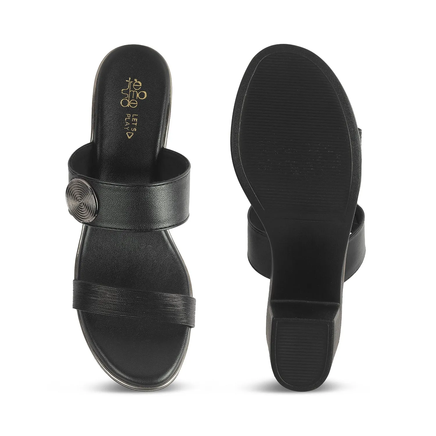 Tresmode Tall Black Women's Dress Block Heel Sandals