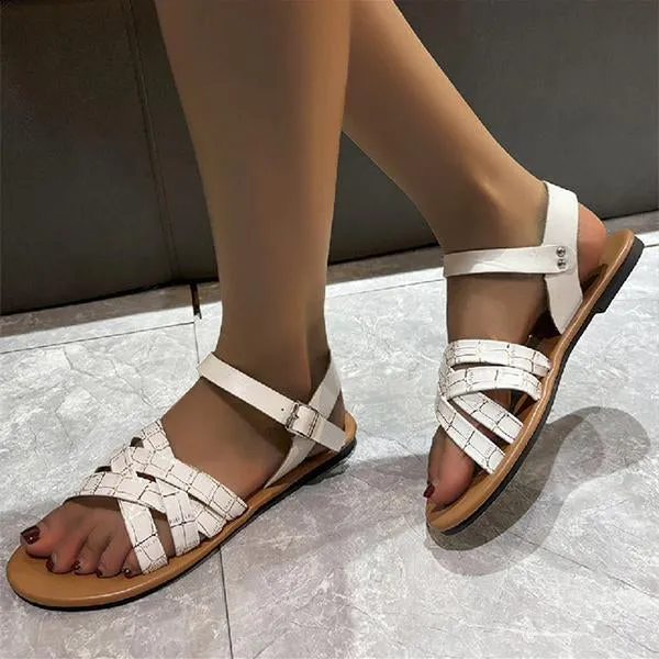 Women's Casual Stone Pattern Cross Strap Beach Sandals 53459472S