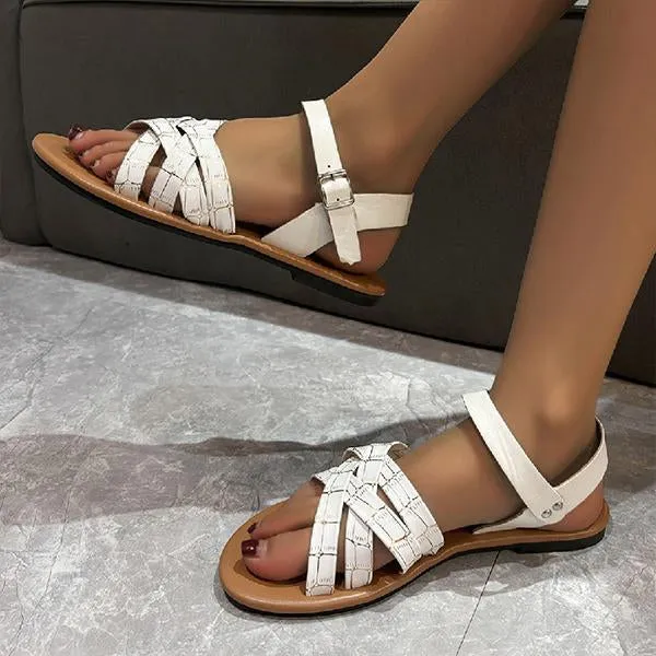 Women's Casual Stone Pattern Cross Strap Beach Sandals 53459472S