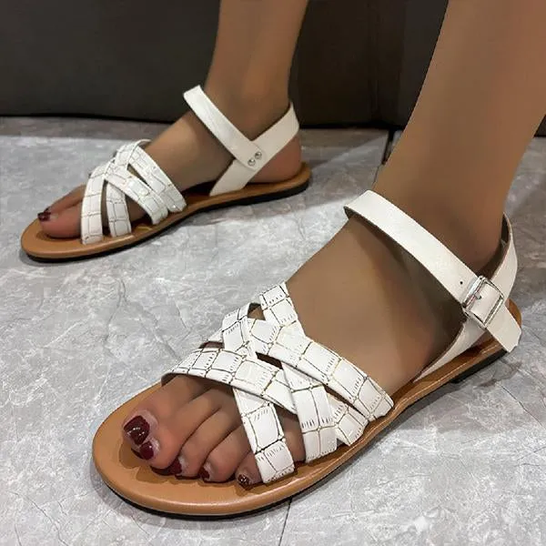 Women's Casual Stone Pattern Cross Strap Beach Sandals 53459472S